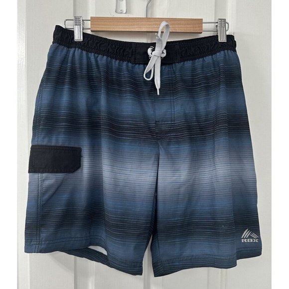RBX Men's Swim Trunks Size XL Mesh Lined Elastic Waist Drawstring Blue Stripes - Picture 1 of 7
